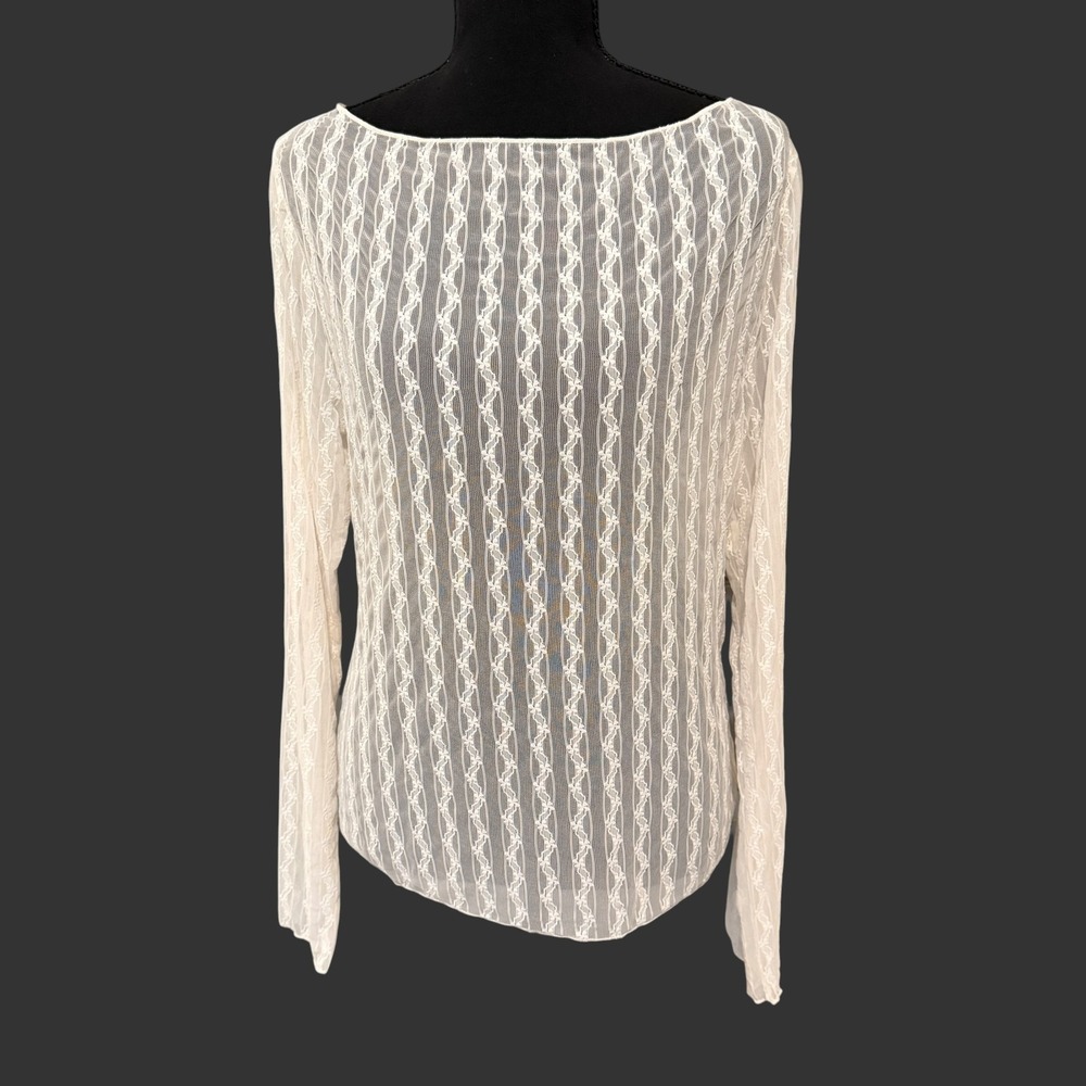 Womens Sheer Long Sleeve Lace Top XXL Ivory Soft Girl Coquette Balletcore Dainty